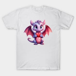 Valentine Dragon Holding Heart T-Shirt